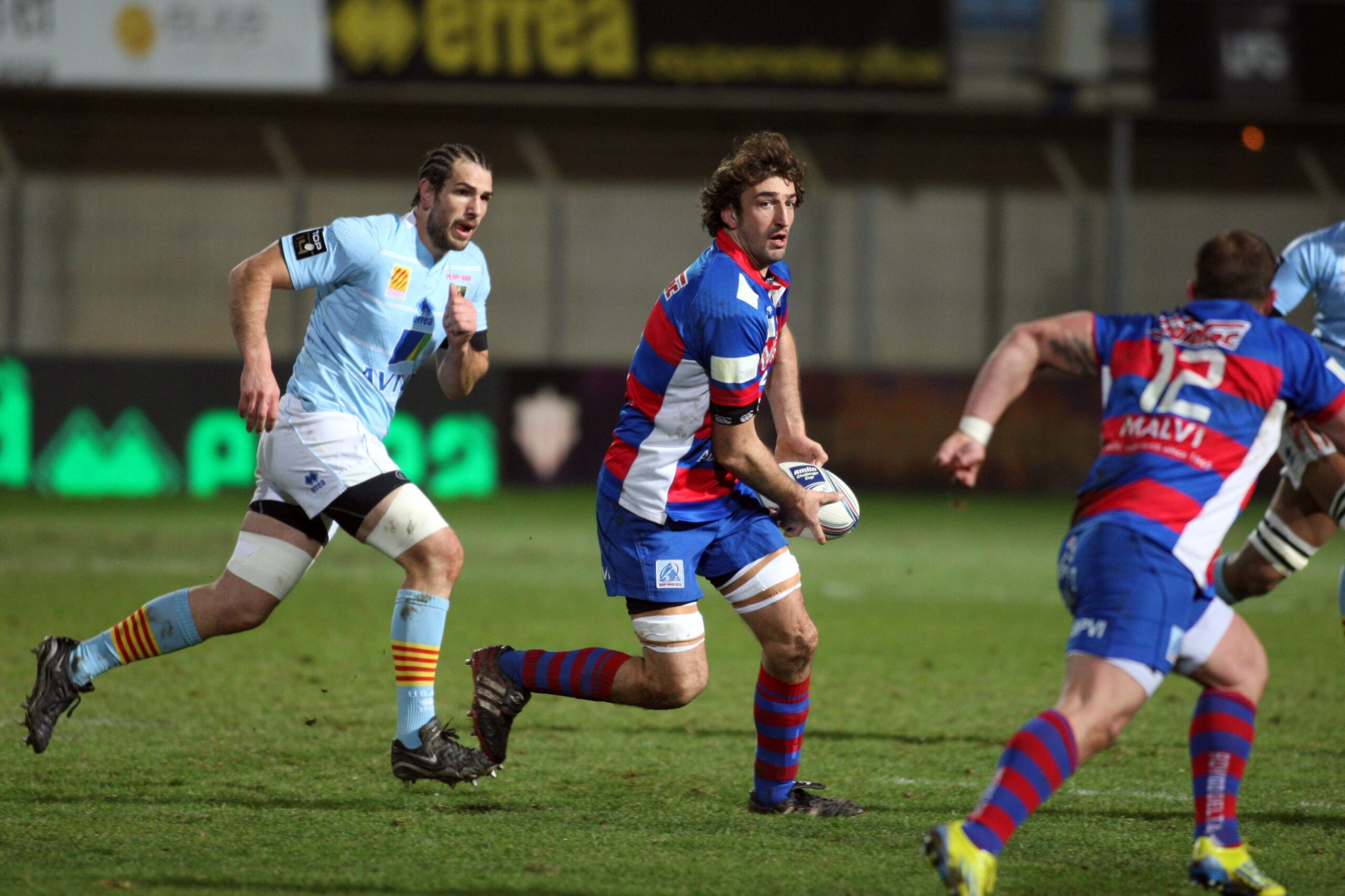 Jean-François Montauriol sous le maillot de Rovigo face à Perpignan en Amlin Cup en 2013